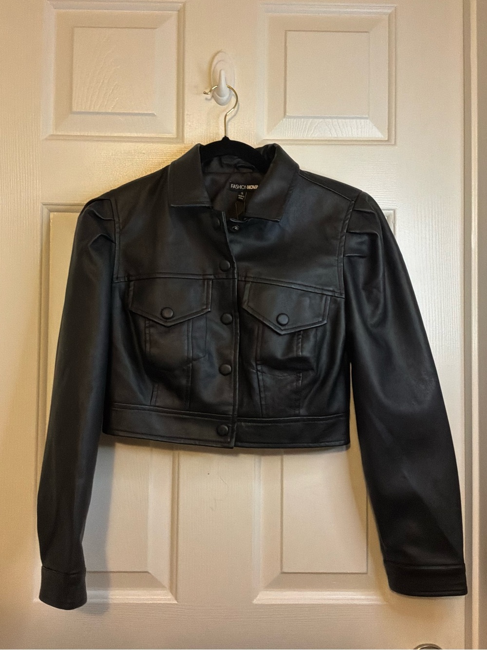 Fashion Nova Black Faux Leather Cropped Jacket